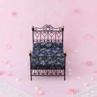 Dollhouse Double Bed Textile Miniature Bed with Mattress Striped Dollhouse Bedding for Collectors