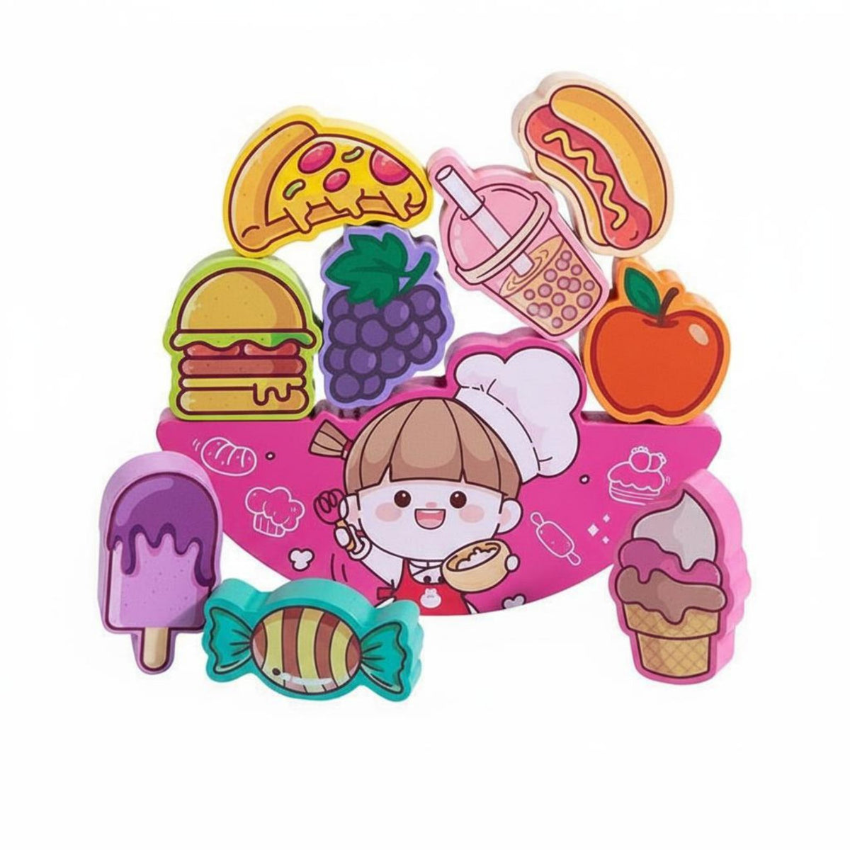 Food Themed Stacking Toy Paint Wooden Culinary Stack Game Educational Dessert Stacking Blocks for Kids