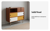 Wooden Sideboard with Sliding Doors Solid Wood Color Block Storage Cabinet Space Saving Mid-Period Modern Sideboard for Living Room, Hallway, Kitchen