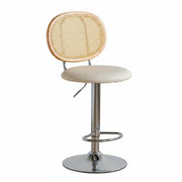 Nordic Design Adjustable Stool with Woven Back Built-in Footrest Adjustable Swivel Stool with Backrest Stable Large Base Barstool Cushioned Seat for Bar & Cafe Owners, Homeowners, Adults, Kitchen Island, Counter Seating, Dining Room, Home Office