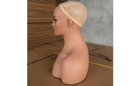 Photo-Ready Hairpiece Display Head Natural Skin Tone Mannequin Head with Shoulders Life-Size Female Mannequin Bust with Shoulders Stand Mountable for Retailers, Hair Stylists, Cosmetologists, Live Broadcasting, Photography, Retail Shop