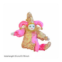 Hanging Clown Figurine Handmade Porcelain Head Cloth Doll Hand Painted Adjustable Clown Figure for Collectors