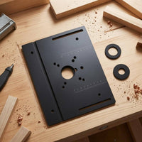 Engraved Measurement Markings Router Plate with Insert Rings Pre-Drilled Mounting Holes Aluminum Router Insert Plate Slotted Openings Power Tool Accessory Raised Side for Woodworking Shop