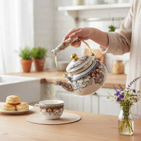 Enamel Teapot High Temperature Resistant Floral Enamel Tea Kettle Floral Print Kettle Multi-Cooktop Compatible for Household