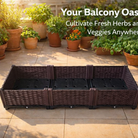 6-Pack Planter Box Set 40cm Rattan Outdoor Planters for Balcony, Large Planters for Outdoor Plants Indoor , Deck Flower Boxes for Vegetables Herbs