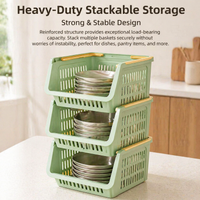 Large Stackable Pantry Organizers and Storage Material Storage Bins for Cabinet, Kitchen Storage Bins with Handles