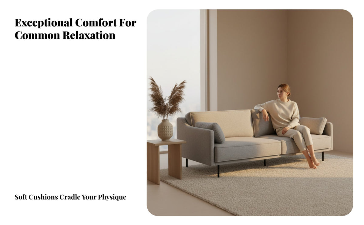 Nordic design3Seater textile Sofa Small Space suitable Upholstered Multi-Seater Couch Minimalist design living Room Seating Latex Filling for Apartment Dwellers, Guesthouse Owners, property owners, Lounge Area, Office, Bedroom