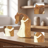 Resin Girl and Horse Figurine Hand-Carved Horse Figurine with Girl Sentimental Sculpture Equestrian for Collectors, Shelf, Desk, Bedside Table