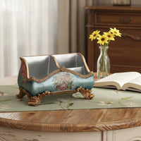Resin Storage Box with Divider Antique-Style Divided Organizer Box Compact Compartment Container for Tabletop, Desk