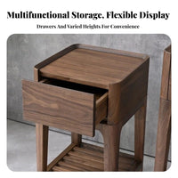 Dense Wood Construction Pedestal Plant Stand with Drawer Modern Chinese Design 2-Tier Plant Stand Freestanding Flower Pot Holder Multi-Purpose for Apartment Dwellers, Interior Designers, Living Room, Balcony, Bedroom, Entryway