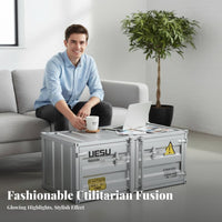 Shipping Container Chest Utilitarian Aesthetic Trunk Coffee Table Metal Highlights Multi-Functional for Young Adults