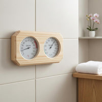 Analog Sauna Temperature Humidity Meter Beveled Corners Sauna Thermometer Hygrometer Natural Wood No Batteries Required