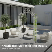 Powder Coated Finish Wrought Iron Garden Arch Weather Resistant Freestanding Climbing Plant Arbor Rustproof Vintage Design Metal Arch Decorative Scrollwork for Gardeners, Homeowners, Event Planners, Patio, Backyard, Yard, Pathway Entrance