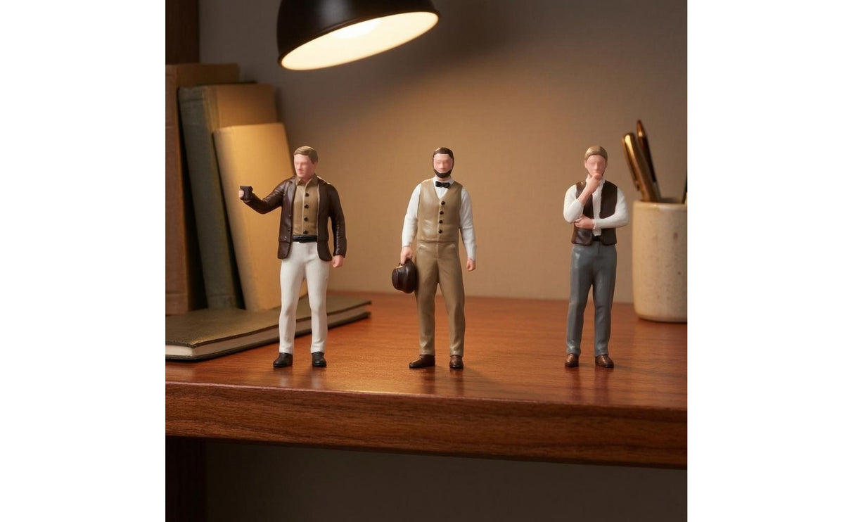 3 Pieces 1:64 Scale Figurine Set Detailed Clothing Hand-Painted Resin Figurines Colored Finish British-Style Miniature Figures