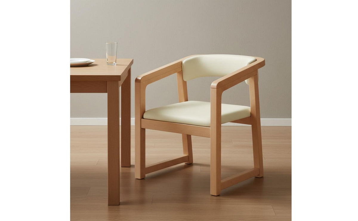 Solid Wood Armchair Firm-Density Foam Cushion Upholstered Dining Chair Ergonomic Design Modern Wooden Accent Chair for Restaurant, Tea Room