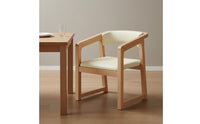 Solid Wood Armchair Firm-Density Foam Cushion Upholstered Dining Chair Ergonomic Design Modern Wooden Accent Chair for Restaurant, Tea Room