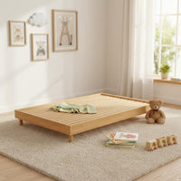 Child-Centered Floor Bed Sturdy Slat Support Solid Wood Foundation Bed Headboard Bedroom Furniture for Girls, Young Children