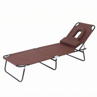 Adjustable Backrest Folding Lounge Chair Metal Frame Folding Outdoor Cot Textile Surface Reclining Cot Side Support Loops for Patio, Balcony, Yard, Sunbathing Area
