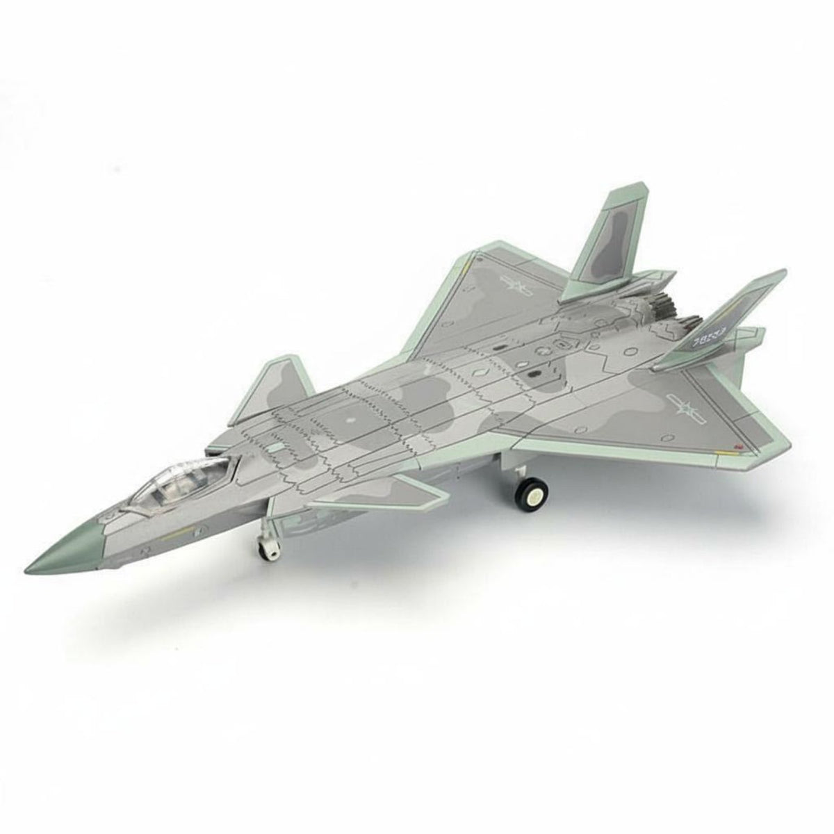 1/72 Scale J-20 Fighter Jet Model Building Model Low-Observable Fighter Rotating Wheels Jet Model for Desk Decoration