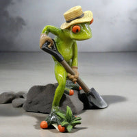 Frog Statue with Shovel Handmade Craft Frog on Shovel Sculpture Yard Art Hand-Painted Outdoor Decor Easy to Install for Desktop