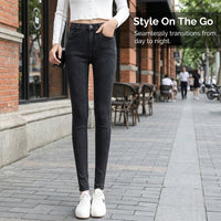 Thermal Leggings for Women with Fleece Lined High Waist for Winter, Black with Single Button Closure Design, Trousers