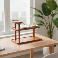 Multi-Level Display Stand Space Saving 3-Tier Desktop Shelf Wooden Countertop Organizer Raised Border Design for Tea Room