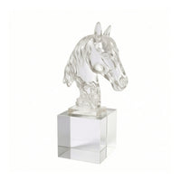 Horse Sculpture with Cubic Pedestal Base Elegant Horse Heads Sculpture Creative for Art Collectors, Living Room