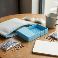 Molded Plastic Sliding Cover Bead Scoop Compact Ribbed Tray Bead Scoop Handheld