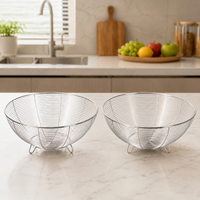 Stainless Steel Sieves and Strainers, 2 Piece Round Colander Basket with Handles, Perforated Sieve for Draining & Washing