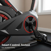 Silent Operation Indoor Cycling Bike Fully Adjustable Seat Stationary Cycling Bike Sturdy Steel Frame Cardio Machine LCD Digital Monitor for Family