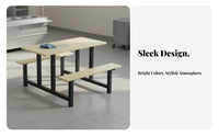 Sturdy Steel Frame Dining Hall Table with Attached Seats Easy to Clean Quick-Service Restaurant Table Heavy Duty Single Piece Dining Bench Set Stable Structure for Students, Employees, Diners, School, Cafeteria, Factory
