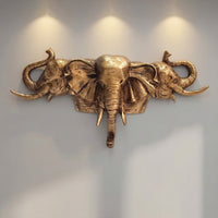 Elephant Head Wall Plaque Antique Gilded Wall Plaque with Elephant Heads Golden for Art Collectors, Hallway