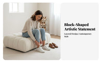 Light Luxury Design Puffy Block Stool Boucle Texture Upholstered Bench Creamy White Ottoman Multi-Functional for Apartment Dwellers, Homeowners, Parents, Bedroom, Entryway, Cloakroom, Living Room