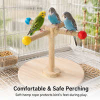 Wood Parrot Stand, Chewable Windmill Perch for Cockatiel Budgie Conure, Rotating Avian Companion Play Stand Playground