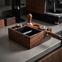 Espresso Knock Box and Tamping Station Walnut Coffee Knock Box and Tamping Station Wooden Organized for Baristas