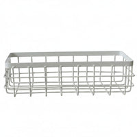 Multipurpose Wall Mounted Basket Minimalist Design Metal Basket Wood Base Grid Design Rectangular Organizer Bin for Kitchen, Bathroom, Office, Entryway