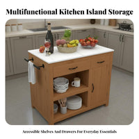 Mobile Kitchen Island Solid Wood Frame Wooden Food Prep Station Movable Food Prep Work Table for Crafters, Students, Dining Room, Small Areas, Pantry