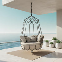 Rattan Hanging Basket Sunproof Hanging Oval-Shaped Chair Outdoor Swing Bed Comfortable Lounging Easy to Clean for Balcony