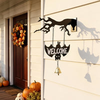 Welcome Sign with Bell Halloween Wall Hanging Welcome Sign Spooky for Homeowners