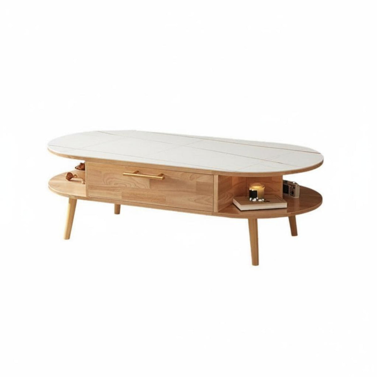 Oval Coffee Table with Drawers Space-Saving Design Oval Coffee Table with Storage Scuff Resistant Easy to Clean for Homeowners