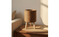 Wooden Legs Rattan Planter Clear Liner Wood Leg Planter Tabletop Wicker Plant Basket Decorative