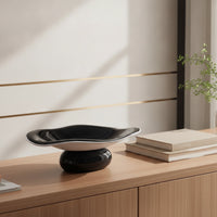 Irregular Fruit Platter Modern Oval Dish with Pedestal Base Large Footed Bowl High-Gloss for Living Room