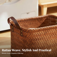 Storage Bin with Lid Multi-Functional Woven Basket with Lid Large Capacity