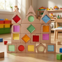 Sensory Building Blocks with Wooden Frame Colored Wooden Blocks with Acrylic Inserts Open-Ended Toy for Toddlers, Preschoolers