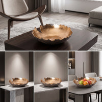 Serving Tray with Hammered Finish Gold Decorative Tray Aluminum Centerpiece Bowl for Tabletop, Dining Table, Console