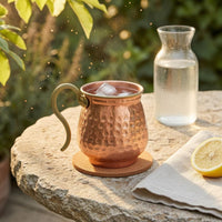 Copper-Colored Turkish-Style Yogurt Cup Silver-Lined Hammered Metal Cup for Cold Water