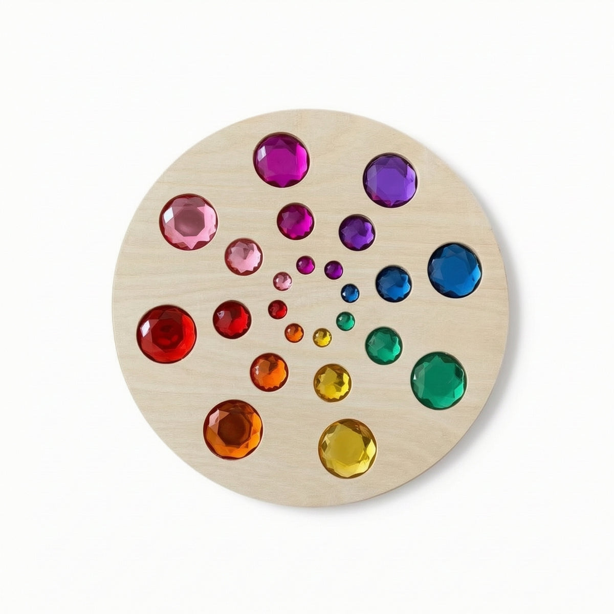 Crystal Board Round Wooden Board with Jewels Textured Educational Toy for Preschoolers, Kids, Kindergarten