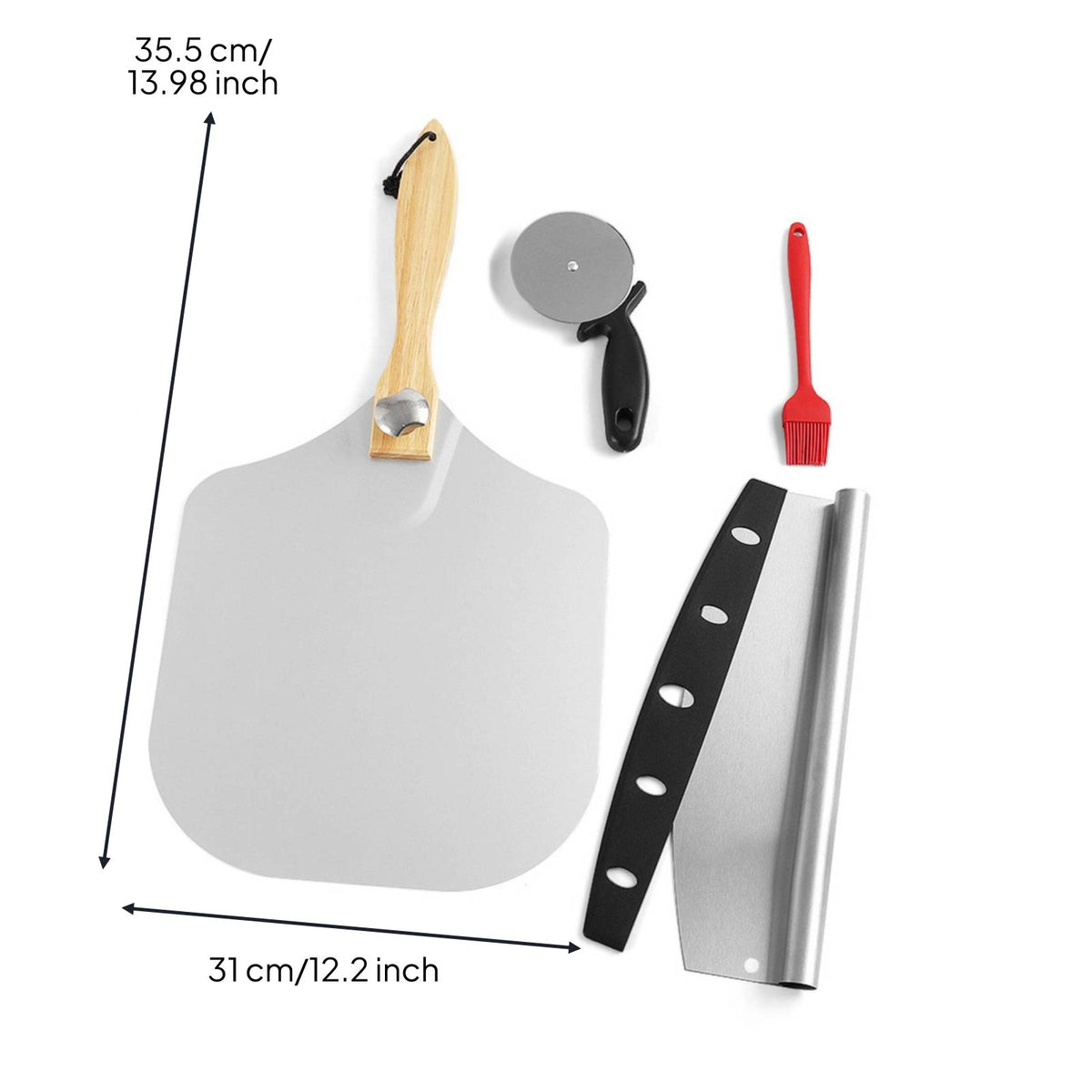 Aluminum Pizza Cutter Set 12 Inch Pizza Peel Set Reusable Cooking Tools Heat Resistant for Home Baking, Oven, Restaurant
