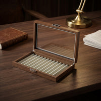 Wood-Grain 12-Slot Pen Organizer Walnut Pen Display Case Elegant Luxury for Collectors