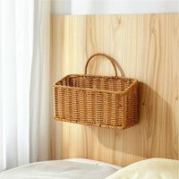 Wall-Mounted Storage Basket Faux-Rattan Hanging Storage Basket Rectangular Organizer for Bedroom